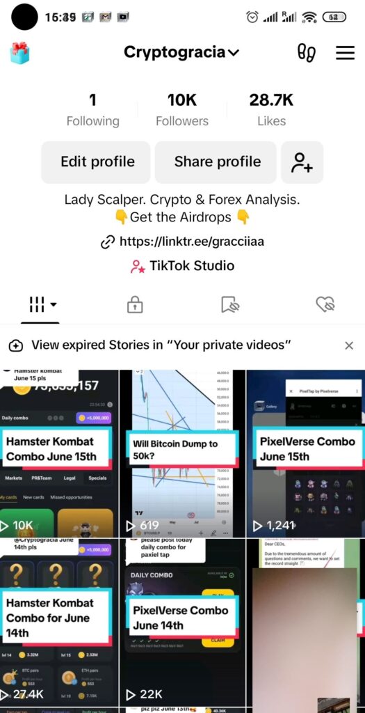 Cryptogracia Tiktok account to earn passive income
